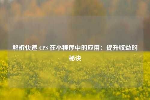 解析快递 CPS 在小程序中的应用：提升收益的秘诀